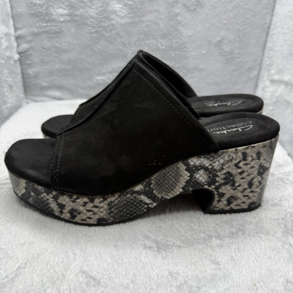 Clarks Nerisa Vine Women's 7.5 M Black Leather Snakeskin Platform Wedge Sandals